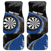 Personalised New Zealand Darts Car Mats Koru Tribal Tattoo and Silver Fern Maori Pattern Blue Color LT03 - Polynesian Pride