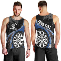 Personalised New Zealand Darts Men Tank Top Koru Tribal Tattoo and Silver Fern Maori Pattern Blue Color LT03 - Polynesian Pride