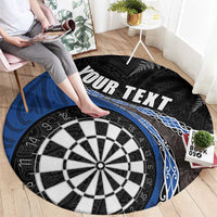Personalised New Zealand Darts Round Carpet Koru Tribal Tattoo and Silver Fern Maori Pattern Blue Color LT03 - Polynesian Pride