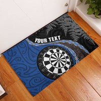 Personalised New Zealand Darts Rubber Doormat Koru Tribal Tattoo and Silver Fern Maori Pattern Blue Color LT03 - Polynesian Pride