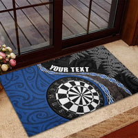 Personalised New Zealand Darts Rubber Doormat Koru Tribal Tattoo and Silver Fern Maori Pattern Blue Color LT03 - Polynesian Pride