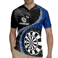 Personalised New Zealand Darts Rugby Jersey Koru Tribal Tattoo and Silver Fern Maori Pattern Blue Color LT03 - Polynesian Pride