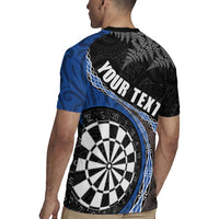 Personalised New Zealand Darts Rugby Jersey Koru Tribal Tattoo and Silver Fern Maori Pattern Blue Color LT03 - Polynesian Pride