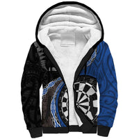 Personalised New Zealand Darts Sherpa Hoodie Koru Tribal Tattoo and Silver Fern Maori Pattern Blue Color LT03 Unisex Blue - Polynesian Pride