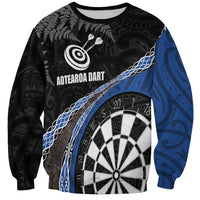 Personalised New Zealand Darts Sweatshirt Koru Tribal Tattoo and Silver Fern Maori Pattern Blue Color LT03 Unisex Blue - Polynesian Pride