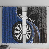 Personalised New Zealand Darts Window Curtain Koru Tribal Tattoo and Silver Fern Maori Pattern Blue Color LT03 With Hooks Blue - Polynesian Pride
