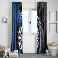 Personalised New Zealand Darts Window Curtain Koru Tribal Tattoo and Silver Fern Maori Pattern Blue Color LT03 - Polynesian Pride