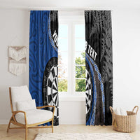 Personalised New Zealand Darts Window Curtain Koru Tribal Tattoo and Silver Fern Maori Pattern Blue Color LT03 - Polynesian Pride