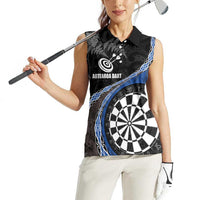 Personalised New Zealand Darts Women Sleeveless Polo Shirt Koru Tribal Tattoo and Silver Fern Maori Pattern Blue Color LT03 - Polynesian Pride