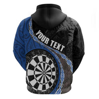 Personalised New Zealand Darts Zip Hoodie Koru Tribal Tattoo and Silver Fern Maori Pattern Blue Color LT03 - Polynesian Pride