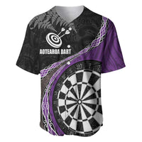 Personalised New Zealand Darts Baseball Jersey Koru Tribal Tattoo and Silver Fern Maori Pattern Purple Color LT03 Purple - Polynesian Pride