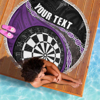Personalised New Zealand Darts Beach Blanket Koru Tribal Tattoo and Silver Fern Maori Pattern Purple Color LT03 - Polynesian Pride