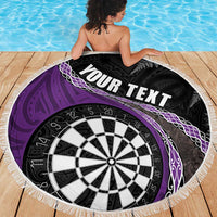 Personalised New Zealand Darts Beach Blanket Koru Tribal Tattoo and Silver Fern Maori Pattern Purple Color LT03 - Polynesian Pride