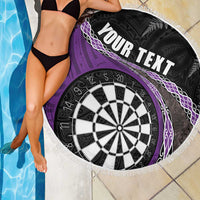 Personalised New Zealand Darts Beach Blanket Koru Tribal Tattoo and Silver Fern Maori Pattern Purple Color LT03 - Polynesian Pride