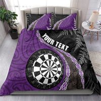 Personalised New Zealand Darts Bedding Set Koru Tribal Tattoo and Silver Fern Maori Pattern Purple Color LT03 - Polynesian Pride