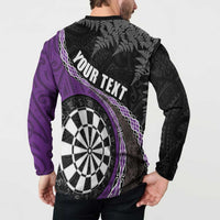Personalised New Zealand Darts Button Sweatshirt Koru Tribal Tattoo and Silver Fern Maori Pattern Purple Color LT03 - Polynesian Pride