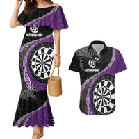 Personalised New Zealand Darts Couples Matching Mermaid Dress and Hawaiian Shirt Koru Tribal Tattoo and Silver Fern Maori Pattern Purple Color LT03 Purple - Polynesian Pride