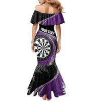 Personalised New Zealand Darts Family Matching Mermaid Dress and Hawaiian Shirt Koru Tribal Tattoo and Silver Fern Maori Pattern Purple Color LT03 - Polynesian Pride