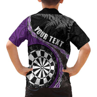 Personalised New Zealand Darts Family Matching Off The Shoulder Long Sleeve Dress and Hawaiian Shirt Koru Tribal Tattoo and Silver Fern Maori Pattern Purple Color LT03 - Polynesian Pride