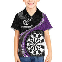 Personalised New Zealand Darts Hawaiian Shirt Koru Tribal Tattoo and Silver Fern Maori Pattern Purple Color LT03 - Polynesian Pride