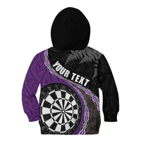 Personalised New Zealand Darts Kid Hoodie Koru Tribal Tattoo and Silver Fern Maori Pattern Purple Color LT03 - Polynesian Pride