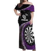 Personalised New Zealand Darts Off Shoulder Maxi Dress Koru Tribal Tattoo and Silver Fern Maori Pattern Purple Color LT03 Women Purple - Polynesian Pride