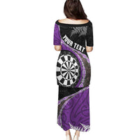 Personalised New Zealand Darts Puletasi Koru Tribal Tattoo and Silver Fern Maori Pattern Purple Color LT03 - Polynesian Pride