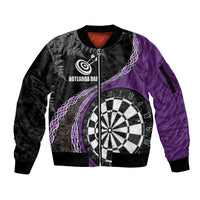 Personalised New Zealand Darts Sleeve Zip Bomber Jacket Koru Tribal Tattoo and Silver Fern Maori Pattern Purple Color LT03 Unisex Purple - Polynesian Pride