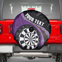 Personalised New Zealand Darts Spare Tire Cover Koru Tribal Tattoo and Silver Fern Maori Pattern Purple Color LT03 - Polynesian Pride