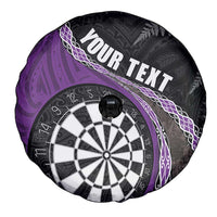 Personalised New Zealand Darts Spare Tire Cover Koru Tribal Tattoo and Silver Fern Maori Pattern Purple Color LT03 - Polynesian Pride