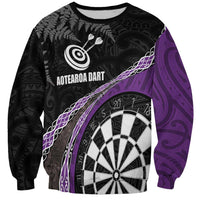 Personalised New Zealand Darts Sweatshirt Koru Tribal Tattoo and Silver Fern Maori Pattern Purple Color LT03 Unisex Purple - Polynesian Pride
