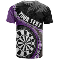 Personalised New Zealand Darts T Shirt Koru Tribal Tattoo and Silver Fern Maori Pattern Purple Color LT03 - Polynesian Pride