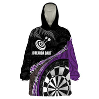 Personalised New Zealand Darts Wearable Blanket Hoodie Koru Tribal Tattoo and Silver Fern Maori Pattern Purple Color LT03 One Size Purple - Polynesian Pride