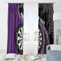 Personalised New Zealand Darts Window Curtain Koru Tribal Tattoo and Silver Fern Maori Pattern Purple Color LT03 - Polynesian Pride