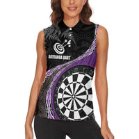 Personalised New Zealand Darts Women Sleeveless Polo Shirt Koru Tribal Tattoo and Silver Fern Maori Pattern Purple Color LT03 - Polynesian Pride