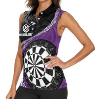 Personalised New Zealand Darts Women Sleeveless Polo Shirt Koru Tribal Tattoo and Silver Fern Maori Pattern Purple Color LT03 - Polynesian Pride