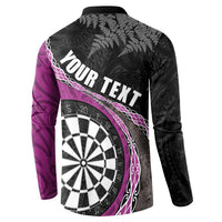 Personalised New Zealand Darts Button Sweatshirt Koru Tribal Tattoo and Silver Fern Maori Pattern Pink Color LT03 - Polynesian Pride