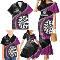 Personalised New Zealand Darts Family Matching Mermaid Dress and Hawaiian Shirt Koru Tribal Tattoo and Silver Fern Maori Pattern Pink Color LT03 - Polynesian Pride