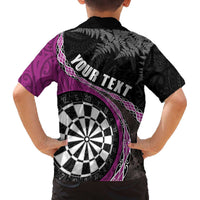 Personalised New Zealand Darts Family Matching Off The Shoulder Long Sleeve Dress and Hawaiian Shirt Koru Tribal Tattoo and Silver Fern Maori Pattern Pink Color LT03 - Polynesian Pride