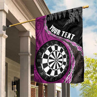 Personalised New Zealand Darts Garden Flag Koru Tribal Tattoo and Silver Fern Maori Pattern Pink Color LT03 House Flag Pink - Polynesian Pride