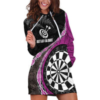Personalised New Zealand Darts Hoodie Dress Koru Tribal Tattoo and Silver Fern Maori Pattern Pink Color LT03 Pink - Polynesian Pride