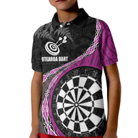 Personalised New Zealand Darts Kid Polo Shirt Koru Tribal Tattoo and Silver Fern Maori Pattern Pink Color LT03 Kid Pink - Polynesian Pride