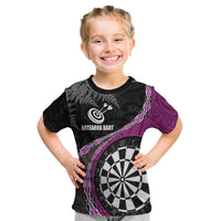 Personalised New Zealand Darts Kid T Shirt Koru Tribal Tattoo and Silver Fern Maori Pattern Pink Color LT03 Pink - Polynesian Pride