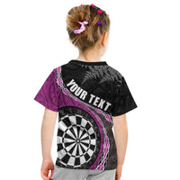 Personalised New Zealand Darts Kid T Shirt Koru Tribal Tattoo and Silver Fern Maori Pattern Pink Color LT03 - Polynesian Pride