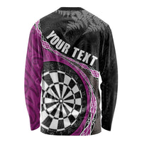 Personalised New Zealand Darts Long Sleeve Shirt Koru Tribal Tattoo and Silver Fern Maori Pattern Pink Color LT03 - Polynesian Pride