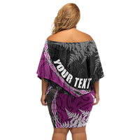 Personalised New Zealand Darts Off Shoulder Short Dress Koru Tribal Tattoo and Silver Fern Maori Pattern Pink Color LT03 - Polynesian Pride