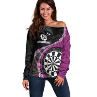 Personalised New Zealand Darts Off Shoulder Sweater Koru Tribal Tattoo and Silver Fern Maori Pattern Pink Color LT03 Women Pink - Polynesian Pride