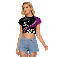 Personalised New Zealand Darts Raglan Cropped T Shirt Koru Tribal Tattoo and Silver Fern Maori Pattern Pink Color LT03 Female Pink - Polynesian Pride