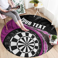 Personalised New Zealand Darts Round Carpet Koru Tribal Tattoo and Silver Fern Maori Pattern Pink Color LT03 - Polynesian Pride