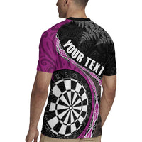 Personalised New Zealand Darts Rugby Jersey Koru Tribal Tattoo and Silver Fern Maori Pattern Pink Color LT03 - Polynesian Pride